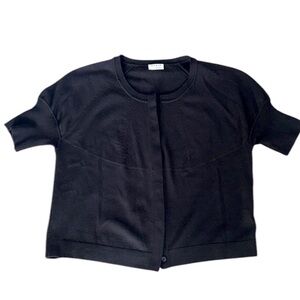 Akris Punto Black Hidden Button Down Short Sleeve Cropped Cardigan - 10